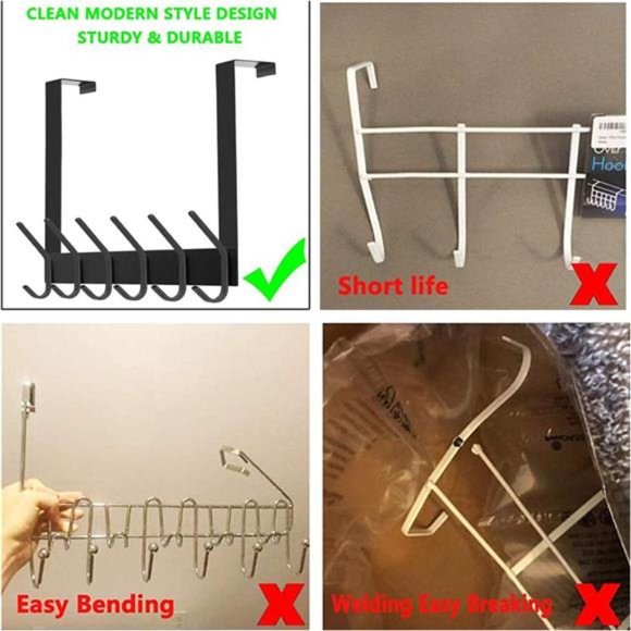 2Pack Over The Door Hook, Stainless Steel Heavy Duty Over Door Hanger Holder - Picture 3 of 6